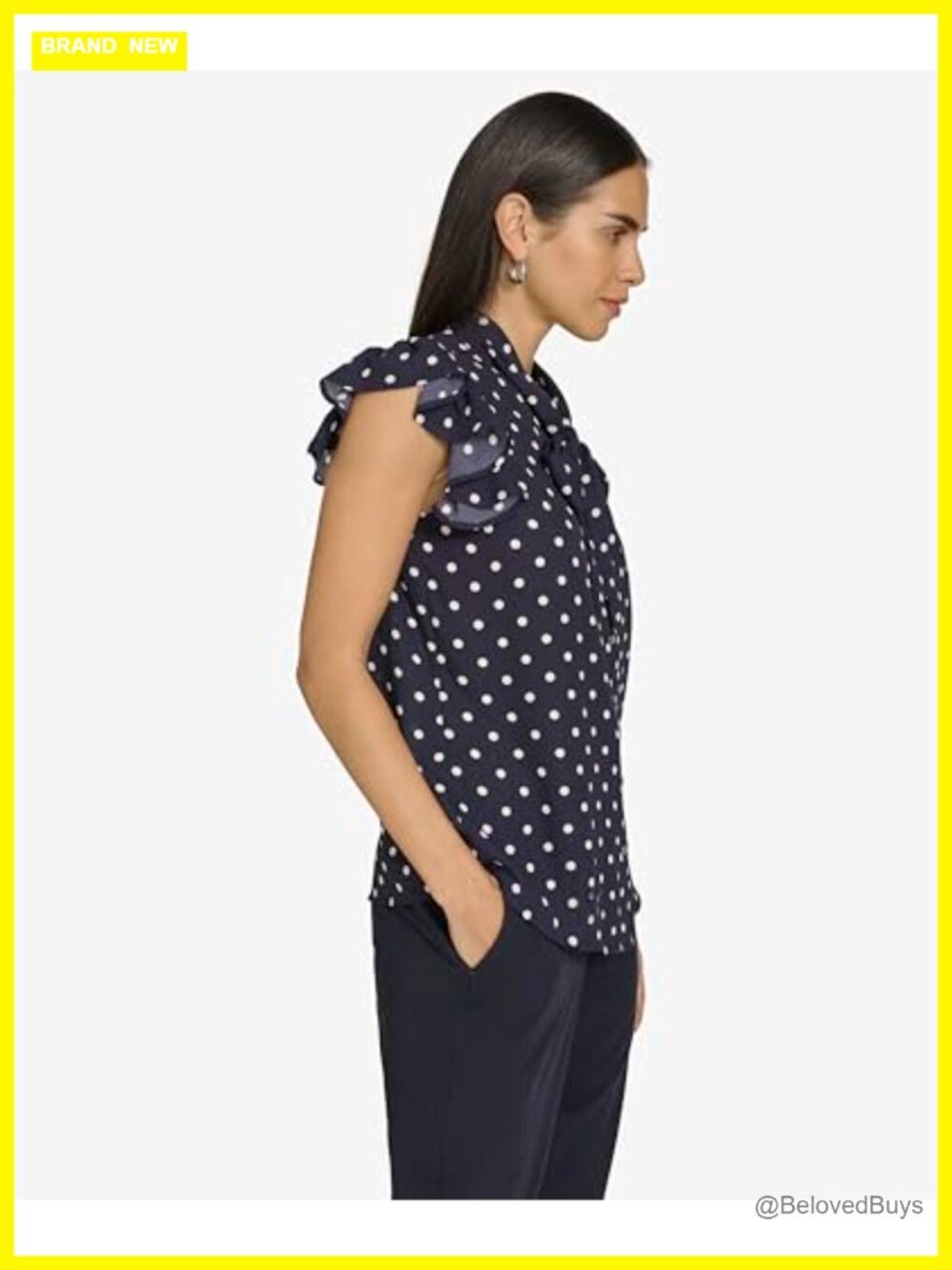 Sleeveless Ruffle Blouse with Tie Neck Regular Fit Women's - Picture 2 of 4